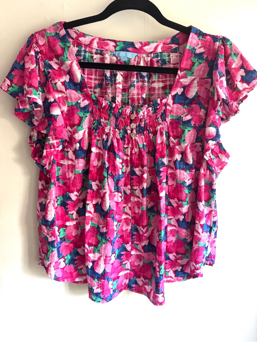 Draper James Floral Pink Short Sleeve Smocked Women's Top